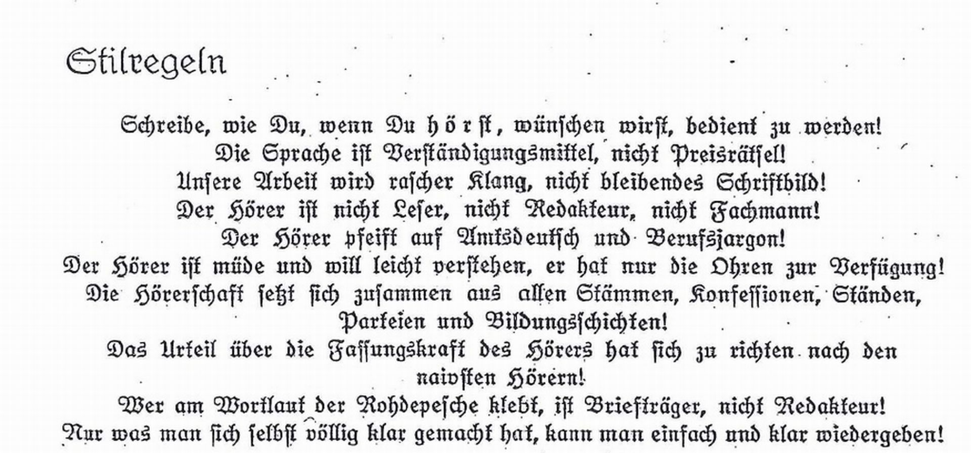 Auszug aus Josef Räuschers Stilregeln für den "Drahtlosen Dienst" 1928